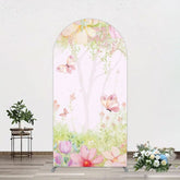 Aperturee - Aperturee Pink Butterfly Spring Cartoon Birthday Arch Backdrop